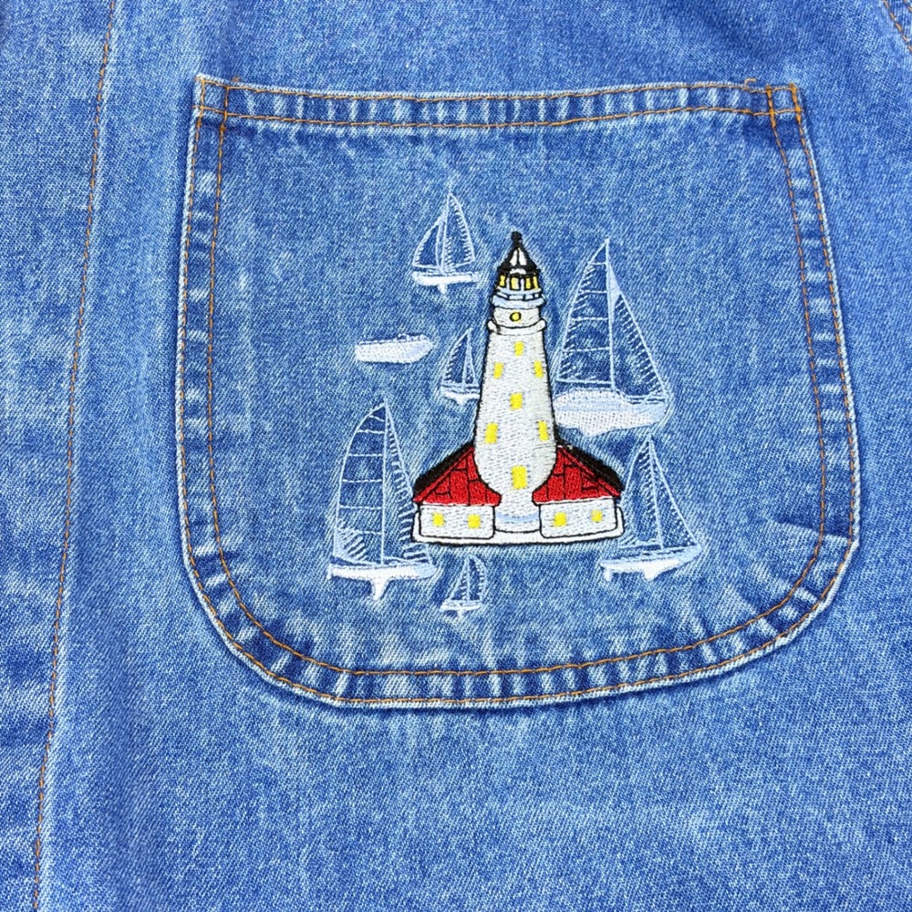 Vtg Casey Coleman Lighthouse Embroidered Denim Chore Field Barn Jacket M/L - Picture 2 of 12